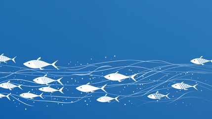 white fishes and line waves in blue background,vector, decration pattern