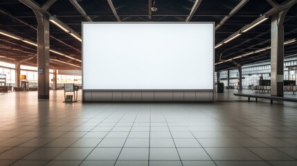 Blank billboard stands prominently in an airport setting, awaiting advertising content