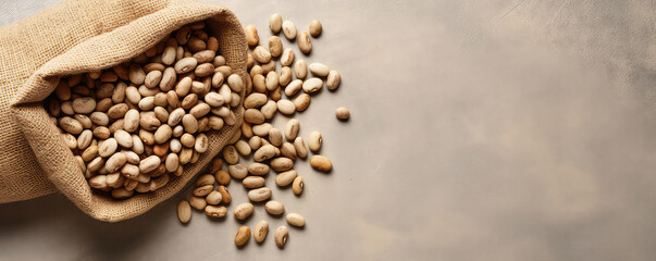 Top View Of Legume Beans In Sack, Seeds Of Nourishment - obrazy, fototapety, plakaty
