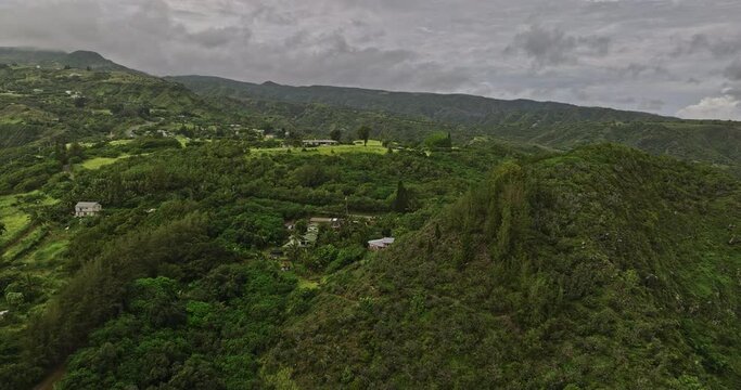 Maui Hawaii Aerial v23 cinematic drone flyover Moho hillside residential area capturing surrounding lush vegetations and mountainous landscape views - Shot with Mavic 3 Cine - December 2022
