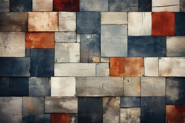An abstract background image showcases colorful wood panels assembled together, bearing the signs of weathering, creating a textured composition. Photorealistic illustration