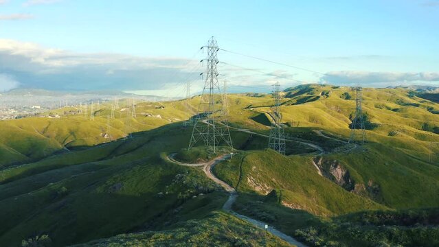 Power Lines Aerial Drone Hill Mountian