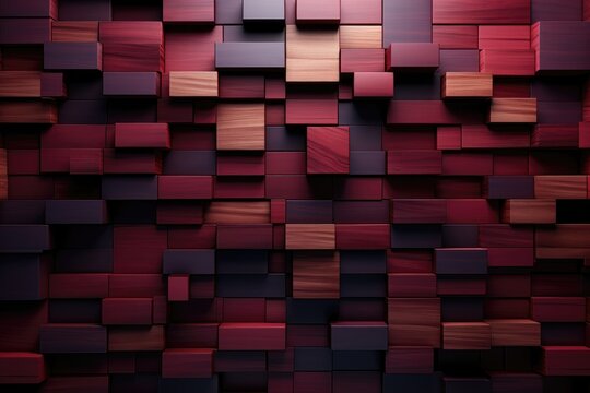An abstract background image showcases a pile of stained wood blocks with the focus on the face grain, creating a textured and visually engaging composition. Photorealistic illustration