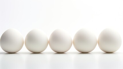 Pristine white eggs, symbols of purity and nourishment, are perfectly positioned against a stark white backdrop