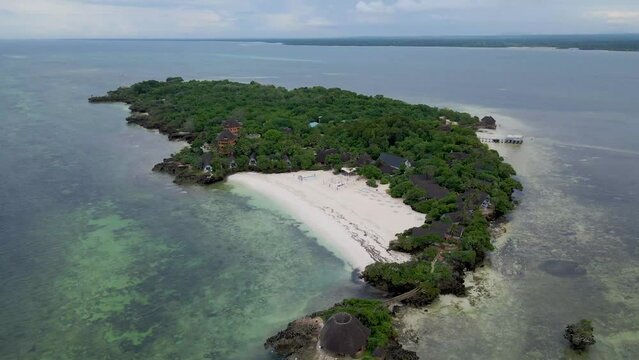 aerial view of Chale Island, Republic of Kenya, East Africa. Drone footage.