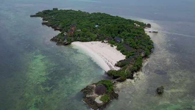 aerial view of Chale Island, Republic of Kenya, East Africa. Drone footage.