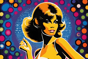 A young sexy fashionable vintage retro 1970s disco woman illustration