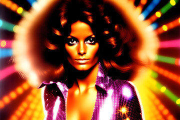 Naklejka na ściany i meble A young sexy fashionable vintage retro 1970s disco woman illustration