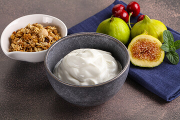 Traditional homemade Greek yoghurt with granola