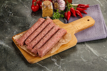Raw beef kebab sausage for grill