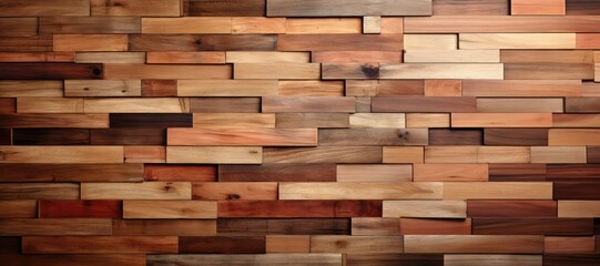 In a wide-format abstract background image, a wall is constructed from wood panels with the untreated face grain prominently displayed, creating a rustic composition. Photorealistic illustration