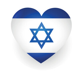 National flag of Israel is heartshaped in a flat style. Israeli flag heart icon emblem. Symbol, icon, emblem, banner, background