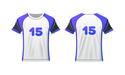 T-shirt layout. Flat, color, number 15, T-shirt mockup, T-shirt layout with numbers. Vector icons