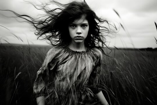 Atmospheric photograph of a young girl in a meadow.
