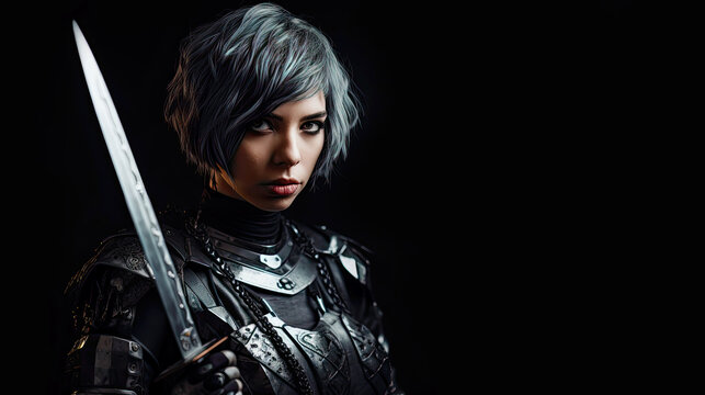 Female Assassin with Dagger. Generative AI, non-existent person.	