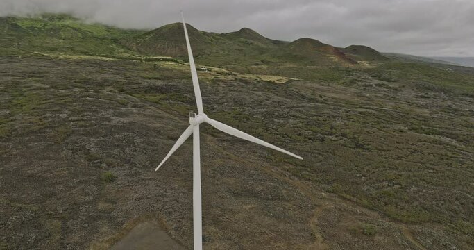 Maui Hawaii Aerial v9 flyover and around Auwahi Wind Turbines on Ulupalakua Ranch on the southeast coast of the island, generating clean and renewable energy - Shot with Mavic 3 Cine - December 2022