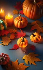 Naklejka na ściany i meble Autumn background with pumpkins and leaves. .ai