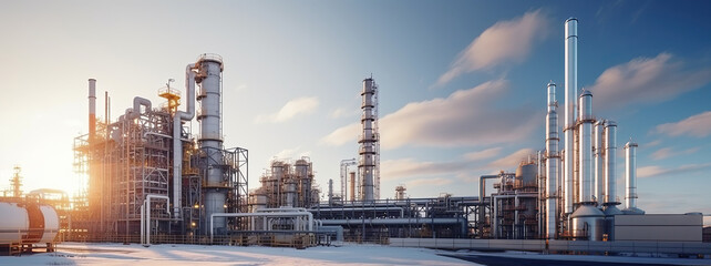 Oil refinery, petrochemical plant, petrochemical industry. Industrial background - obrazy, fototapety, plakaty