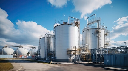 Obraz premium Oil refinery, petrochemical plant, petrochemical industry. Industrial background