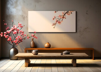 3D rendering of a minimalistic natural interior in Japanese style