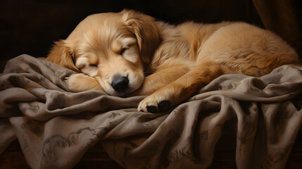 Obraz premium Depict an endearing scene of a puppy in a peaceful slumber, highlighting their irresistible charm even in the tranquility of sleep.
