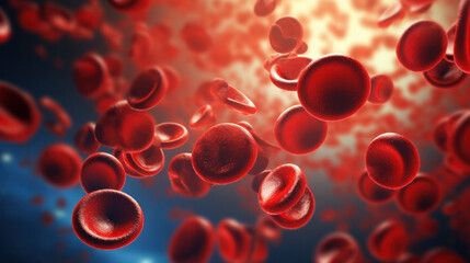 Macro streaming red blood cells flowing through artery.