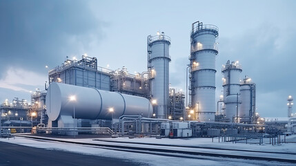Obraz premium Oil refinery, petrochemical plant, petrochemical industry. Industrial background