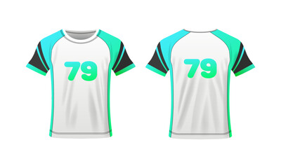 T-shirt layout. Flat, color, number 79, T-shirt mockup, T-shirt layout with numbers. Vector icons