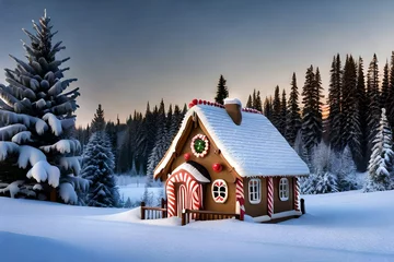 Fotobehang christmas house in the snow © Nimra