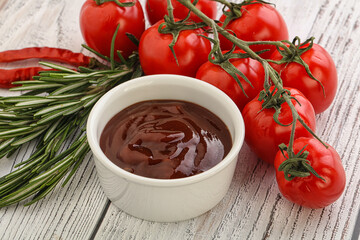 Tomato barbecue sauce on the bowl