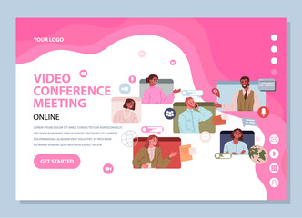 Video conference. Vector illustration. Contacting others through video conferences is just click away Joining video conference brings people together in cyberspace The discussion during video