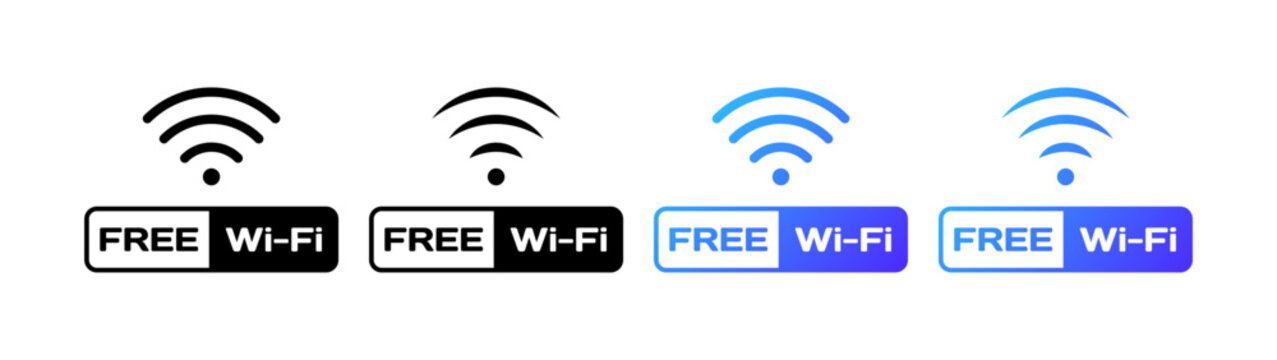 Free Wi-Fi icons. Different styles, Free Wi-Fi signs, Free Wi-Fi. Vector icons