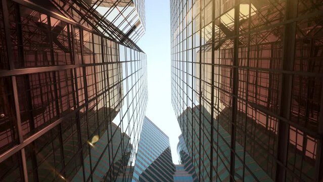 High Rise Buildings with Modern Architecture in Large City Metropolis. POV View of Skyscraper Banks Buildings in the Hong Kong City. Business and Finance Concept.