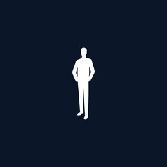 Businessman icon. Silhouette of a man in a business suit isolated on black background