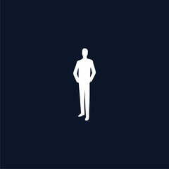 Businessman icon. Silhouette of a man in a business suit isolated on black background