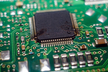 Burnt chip on the PCB. Microcircuit that has failed