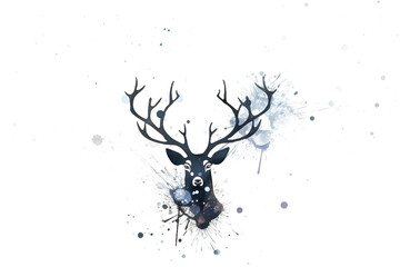 Reindeer portrait art shape dot art texture, ink blot partition.