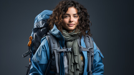 Model in Hiking Gear with a Backpack