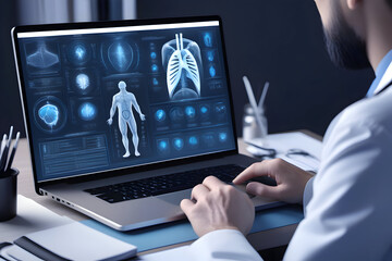 A Doctor Diagnose Treatment Lungs on Computer Screen, Analyse Patient Lung, Pneumonia - obrazy, fototapety, plakaty
