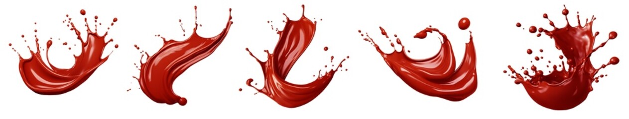 Red maroon cream liquid paint ink splash swirl wave on transparent background cutout, PNG file. Many assorted different design. Mockup template for artwork graphic design - obrazy, fototapety, plakaty