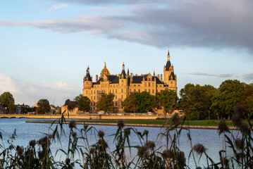 Schwerin, Mecklenburg-Vorpommern, Germany - Schwerin Castle  during the sunset, magic view