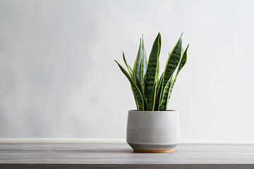green plant in a pot on a grey background 