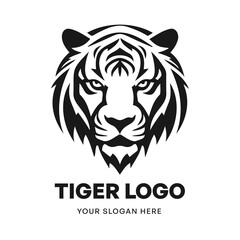 Tiger logo vector template emblem symbol. Head icon design isolated on white background. Modern black and white illustration. Simple minimalistic silhouette design for logo, tattoo and t-shirt print