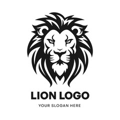 Lion logo vector template emblem symbol. Head icon design isolated on white background. Modern black and white illustration. Simple minimalistic silhouette design for logo, tattoo and t-shirt print