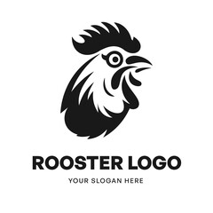 Fototapeta na wymiar Rooster logo vector template emblem symbol. Head icon design isolated on white background. Modern black and white illustration. Simple minimalistic silhouette design for logo, tattoo and t-shirt print