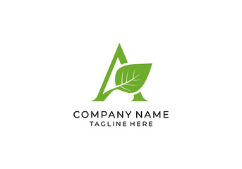 Simple and flat letter A logo with Leaf and plant element, modern natural agricultural company logo.
