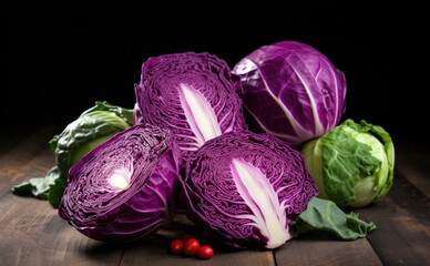 red cabbage isolated on black background