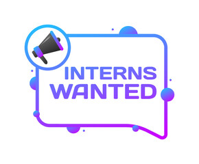 Interns wanted bubble. Flat, purple, megaphone icon, interns wanted bubble. Vector icon