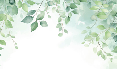 watercolor background, texture, frame, green leaves
