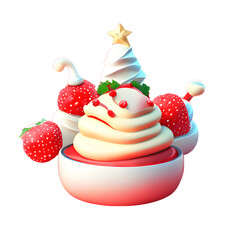 Christmas cake on white ,Desserts for celebration, strawberry cookies 3d.